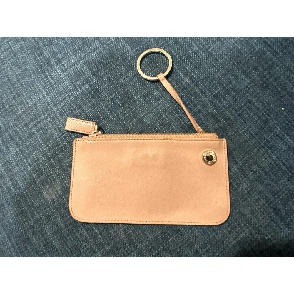 Authentic PRADA Mini Zip Saffiano Key Holder Pouch Keychain Pink